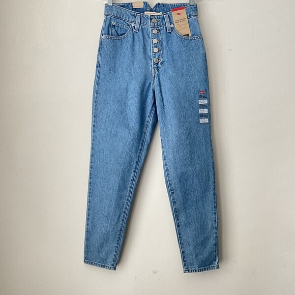 Levi's Mom Blue High-Waisted Exposed Button Front Rigid Jeans 25 - Picture 12 of 12